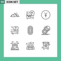 9 Universal Outlines Set for Web and Mobile Applications ornament adornment coin hand box Editable Vector Design Elements