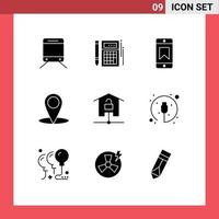 9 Universal Solid Glyphs Set for Web and Mobile Applications smart home home achievements devices map Editable Vector Design Elements