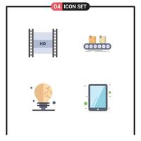 4 User Interface Flat Icon Pack of modern Signs and Symbols of digital video broadcasting factory hd streaming belt bulb Editable Vector Design Elements