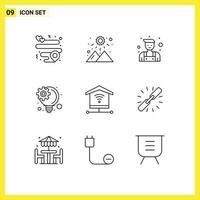 Pictogram Set of 9 Simple Outlines of connect signal locksmith internet innovative process Editable Vector Design Elements