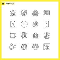 Pack of 16 creative Outlines of laptop coding technology app publish Editable Vector Design Elements