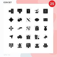 25 User Interface Solid Glyph Pack of modern Signs and Symbols of popup sms connection manager smartphone Editable Vector Design Elements