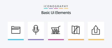 Basic Ui Elements Line 5 Icon Pack Including trolley. download. map. down. arrow. Creative Icons Design vector