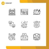 Mobile Interface Outline Set of 9 Pictograms of computers network ultrasound computer quest Editable Vector Design Elements