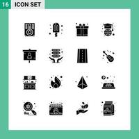 Mobile Interface Solid Glyph Set of 16 Pictograms of seo marketing father finance globe Editable Vector Design Elements