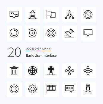 20 Basic Line icon Pack like cog user network interface topology vector