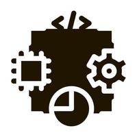 microchip programming code mechanical gear and infographic icon Vector Glyph Illustration