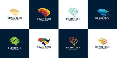 Collection of abstract dots and logo brain line concept. Logo for science innovation, machine learning, AI, medical research, new technology development, human brain health vector