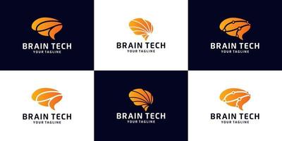 una colección de logotipos de cerebro de tecnología de datos vector