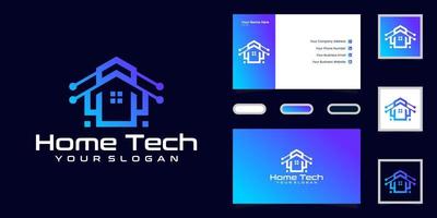 logotipo de la casa de tecnología, datos y tarjeta de visita vector