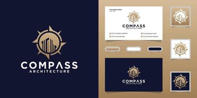 compass logo and building template and business card design vector