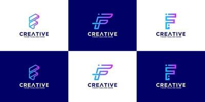 letter f logo set with line art style vector