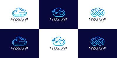 conjunto de logotipos de diseño de nube de tecnología, almacenamiento de datos vector