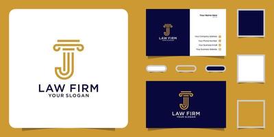 justice logo design with initial J and business card inspiration vector