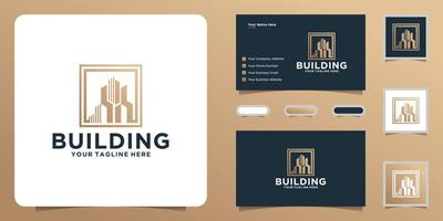 building logo design with square frame and business card inspiration vector