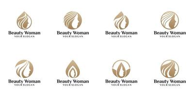 conjunto de logotipo de mujer de belleza, naturaleza vector