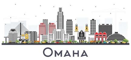 Omaha Nebraska City Skyline with Color Buildings Isolated on White. vector