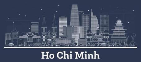 Outline Ho Chi Minh Vietnam City Skyline with White Buildings. vector