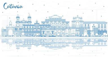 Outline Catania Italy City Skyline with Blue Buildings and Reflections. vector