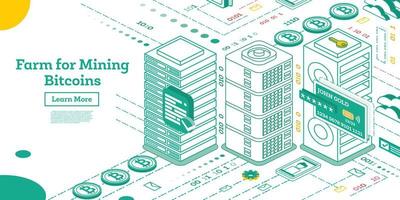 Isometric Farm for Mining Bitcoins. vector