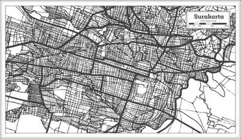 mapa de la ciudad de surakarta indonesia en color blanco y negro. esquema del mapa. vector