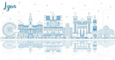 delinear el horizonte de la ciudad de lyon francia con edificios azules y reflejos. vector