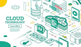 Outline Isometric Cloud Technology Networking Concept. vector