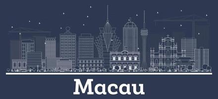 Outline Macau China City Skyline with White Buildings. vector