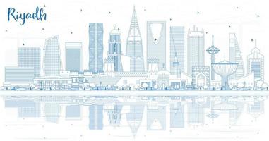 Outline Riyadh Saudi Arabia City Skyline with Blue Buildings and Reflections. vector