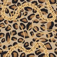 Leopard Seamless Pattern with Golden Chain. Animal Print. vector