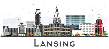 Lansing Michigan City Skyline with Color Buildings Isolated on White. vector