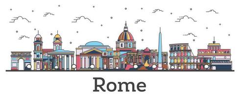 Outline Rome Italy City Skyline with Color Buildings Isolated on White. vector