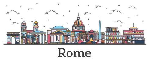 delinear el horizonte de la ciudad de roma italia con edificios de color aislados en blanco. vector