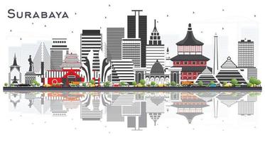 horizonte de surabaya indonesia con edificios grises y reflejos aislados en blanco. vector