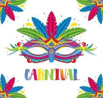 Carnival Mask with Feathers Isolated on White. vector