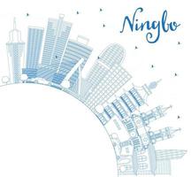 Outline Ningbo China City Skyline with Blue Buildings and Copy Space. vector