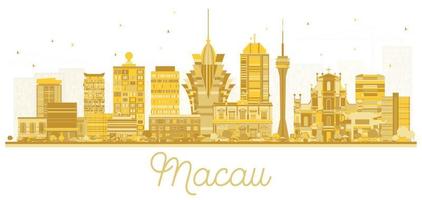 Macau China City Skyline Silhouette with Golden Buildings Isolated on White. vector