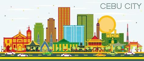 Cebu City Philippines Skyline with Color Buildings and Blue Sky. vector