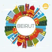 el horizonte de la ciudad de beirut, líbano, con edificios de color, cielo azul y espacio para copiar. vector