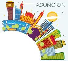 Asuncion Paraguay City Skyline with Color Buildings, Blue Sky and Copy Space. vector