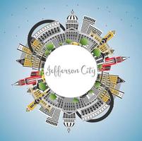 Jefferson City Missouri Skyline with Color Buildings, Blue Sky and Copy Space. vector