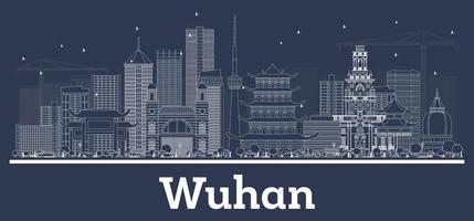 Outline Wuhan China City Skyline with White Buildings. vector
