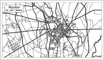 Mardan Pakistan City Map in Retro Style in Black and White Color. Outline Map. vector
