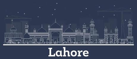 delinear el horizonte de la ciudad de lahore, pakistán, con edificios blancos. vector