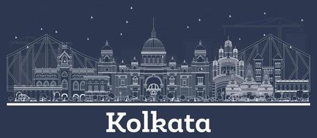 delinear el horizonte de la ciudad de kolkata india con edificios blancos. vector