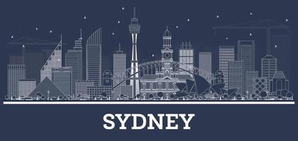 Outline Sydney Australia Skyline with White Buildings. vector