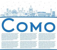 Outline Como Italy City Skyline with Blue Buildings and Copy Space. vector