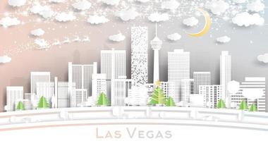 Las Vegas Nevada USA City Skyline in Paper Cut Style with Snowflakes, Moon and Neon Garland. vector