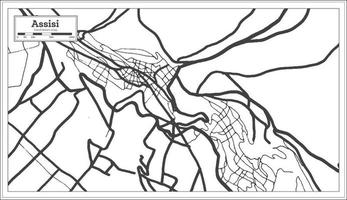 mapa de la ciudad de asís italia en color blanco y negro en estilo retro. esquema del mapa. vector