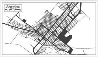 mapa de la ciudad de artemisa cuba en color blanco y negro en estilo retro. esquema del mapa. vector